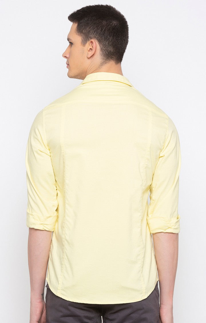 Spykar Men Lemon Yellow Polycotton Slim Fit Shirt