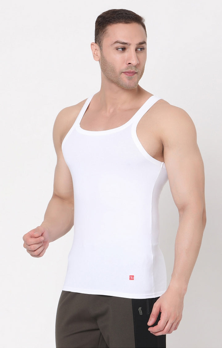 Men Premium White Cotton Vest- Underjeans By Spykar