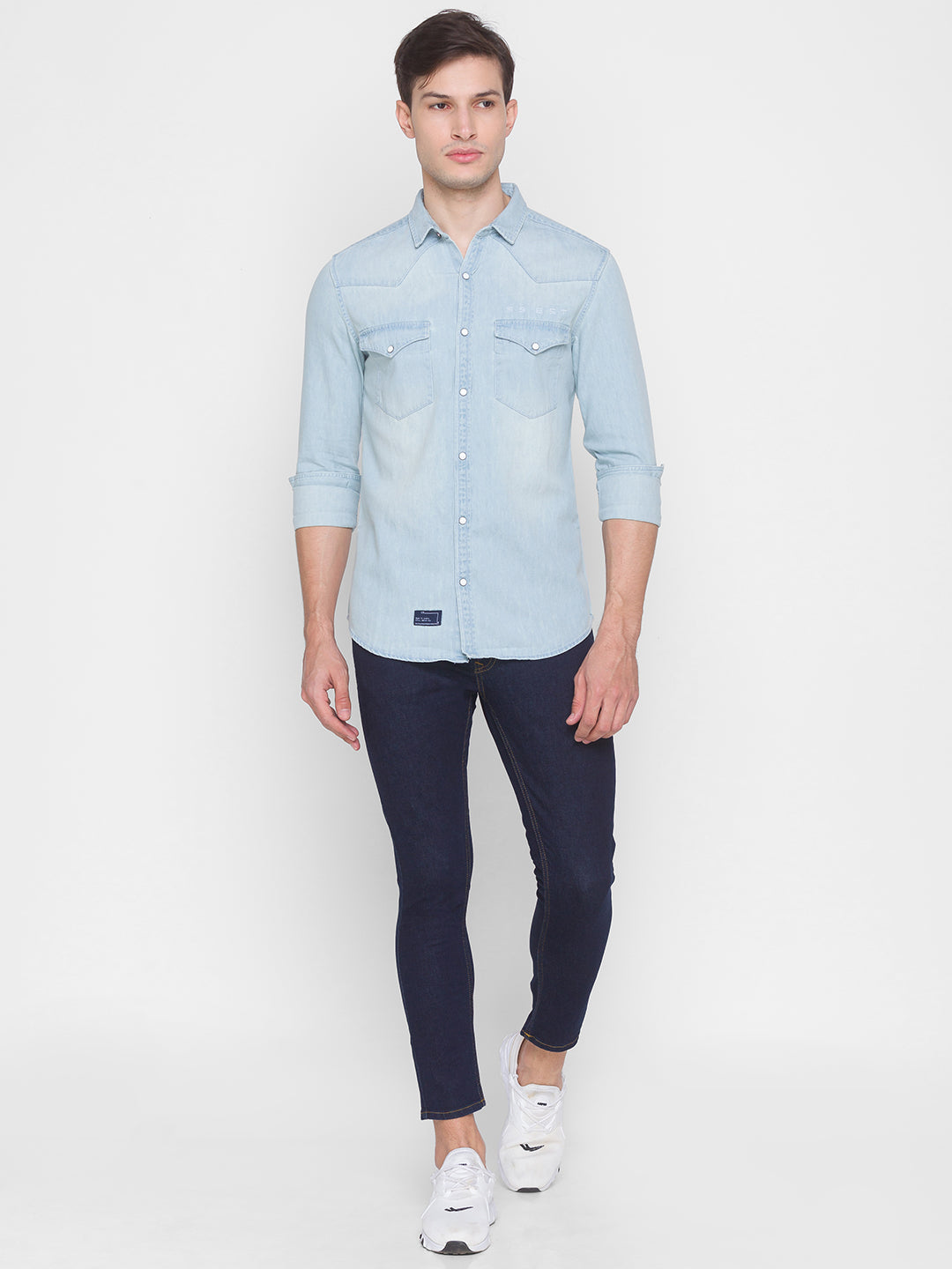 Spykar Slim Fit Blue Cotton Men Shirt