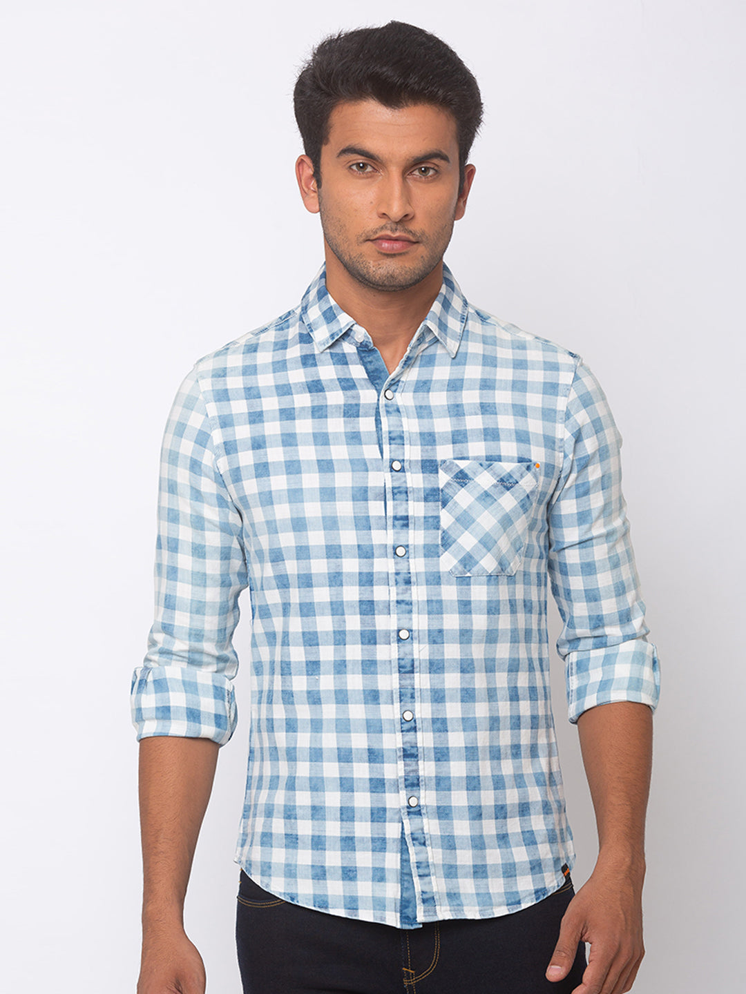 Spykar Men Lt Blue Cotton Slim Fit Shirt