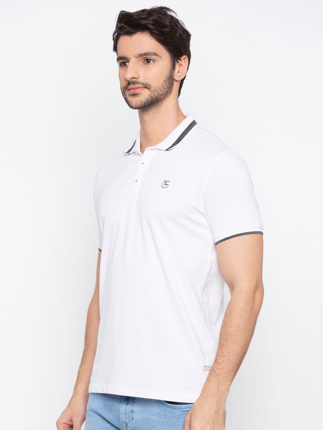 Spykar Men White Cotton Slim Fit Polo T-Shirt