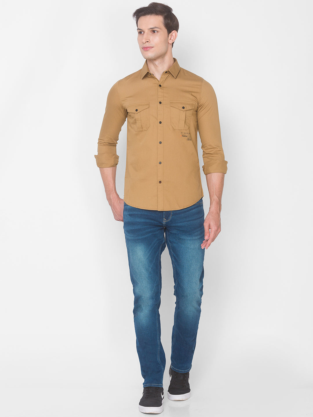 Spykar Slim Fit Yellow Cotton Men Shirt