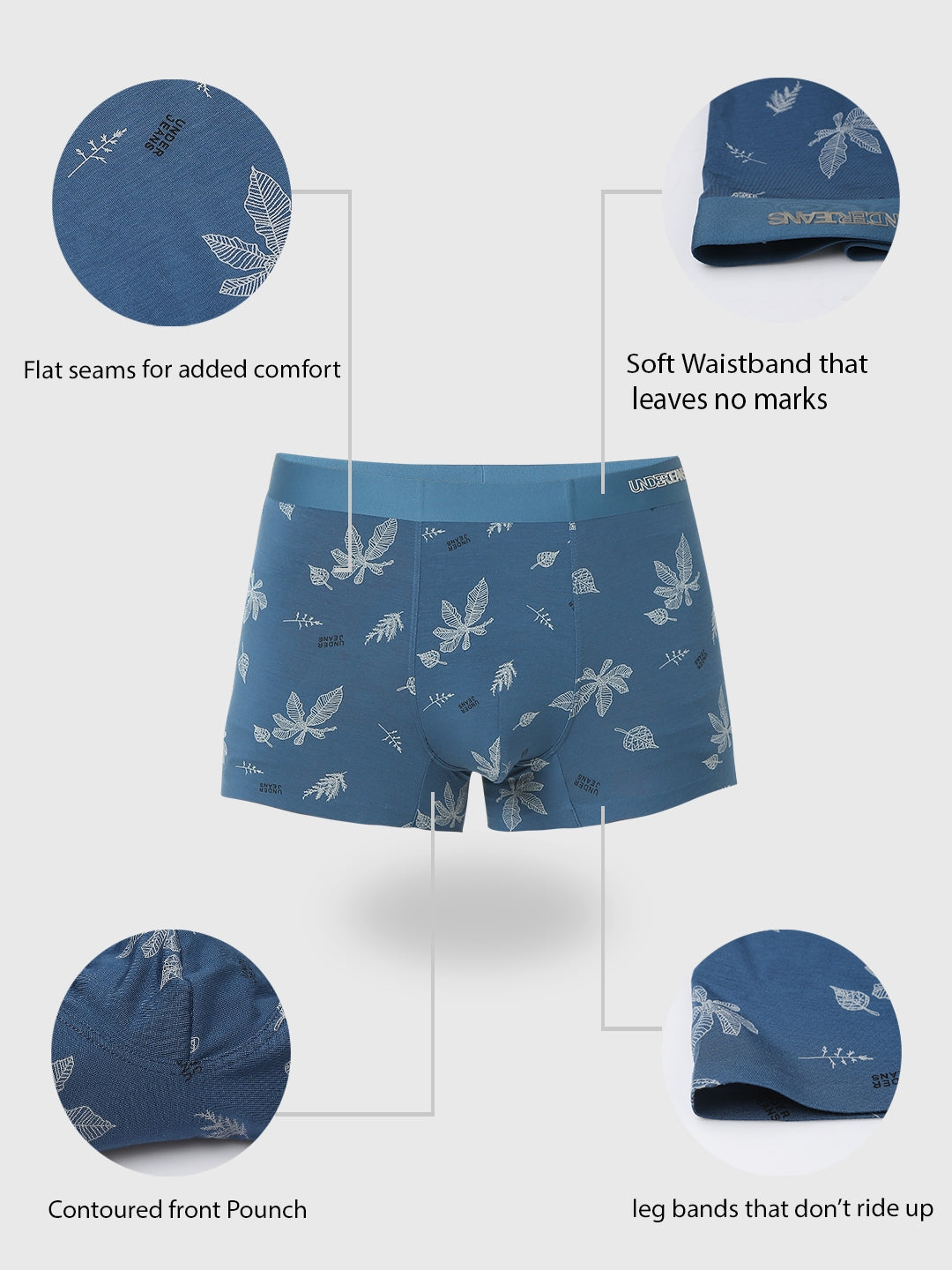 Underjeans By Spykar Men Super Premium Printed Bonded Elastic Teal Blue Trunk