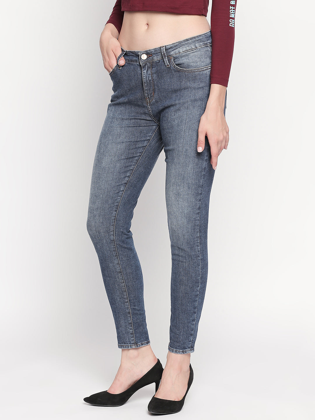 Spykar Blue Mid Rise Skinny Jeans For Women (Adora)