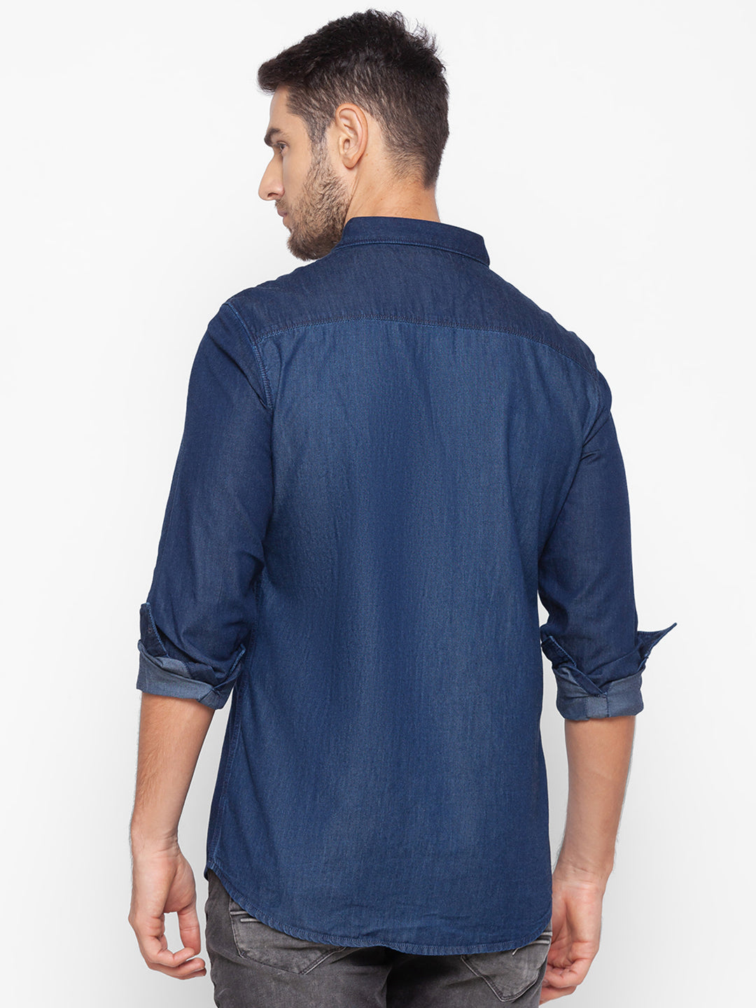 Spykar Slim Fit Blue Cotton Men Shirt