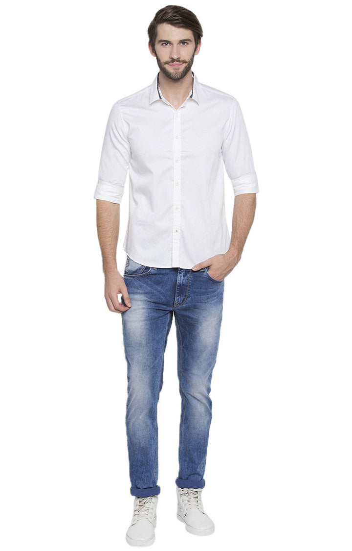 Spykar Men'S White Satin Solid Casual Shirts