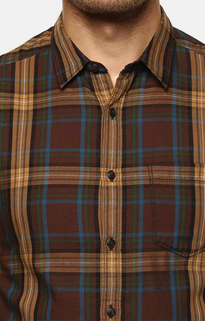 Spykar Men'S Brown Cotton Checked Casual Shirts