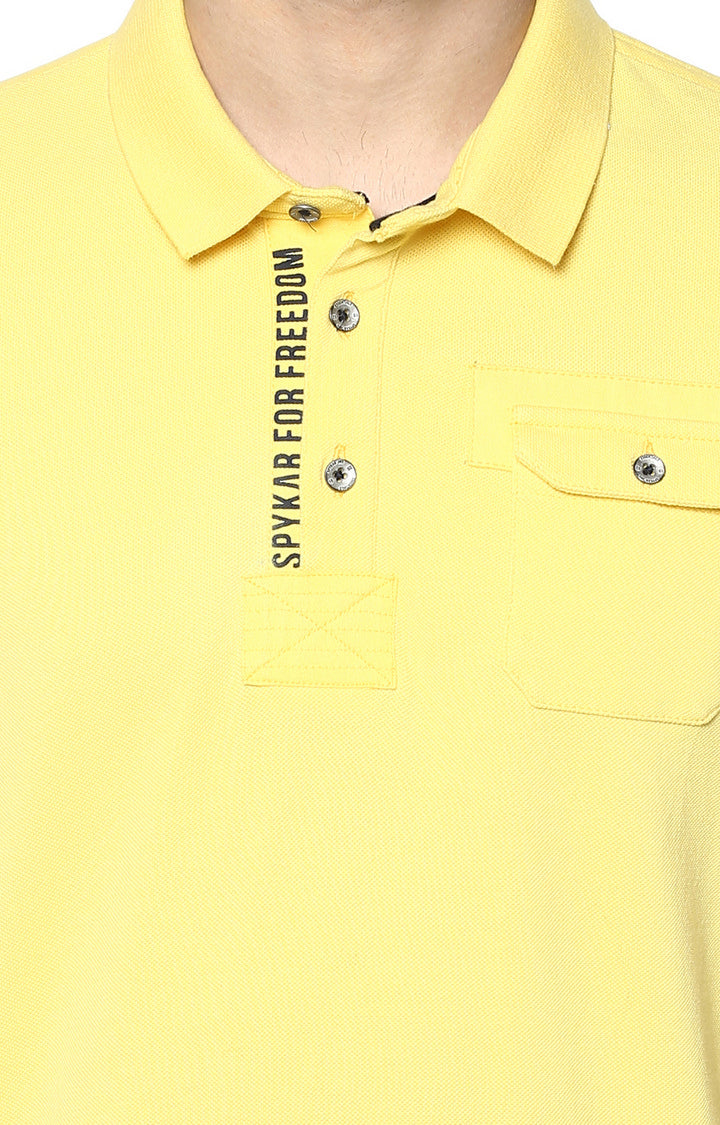 Spykar Yellow Solid Slim Fit Polo T-Shirt