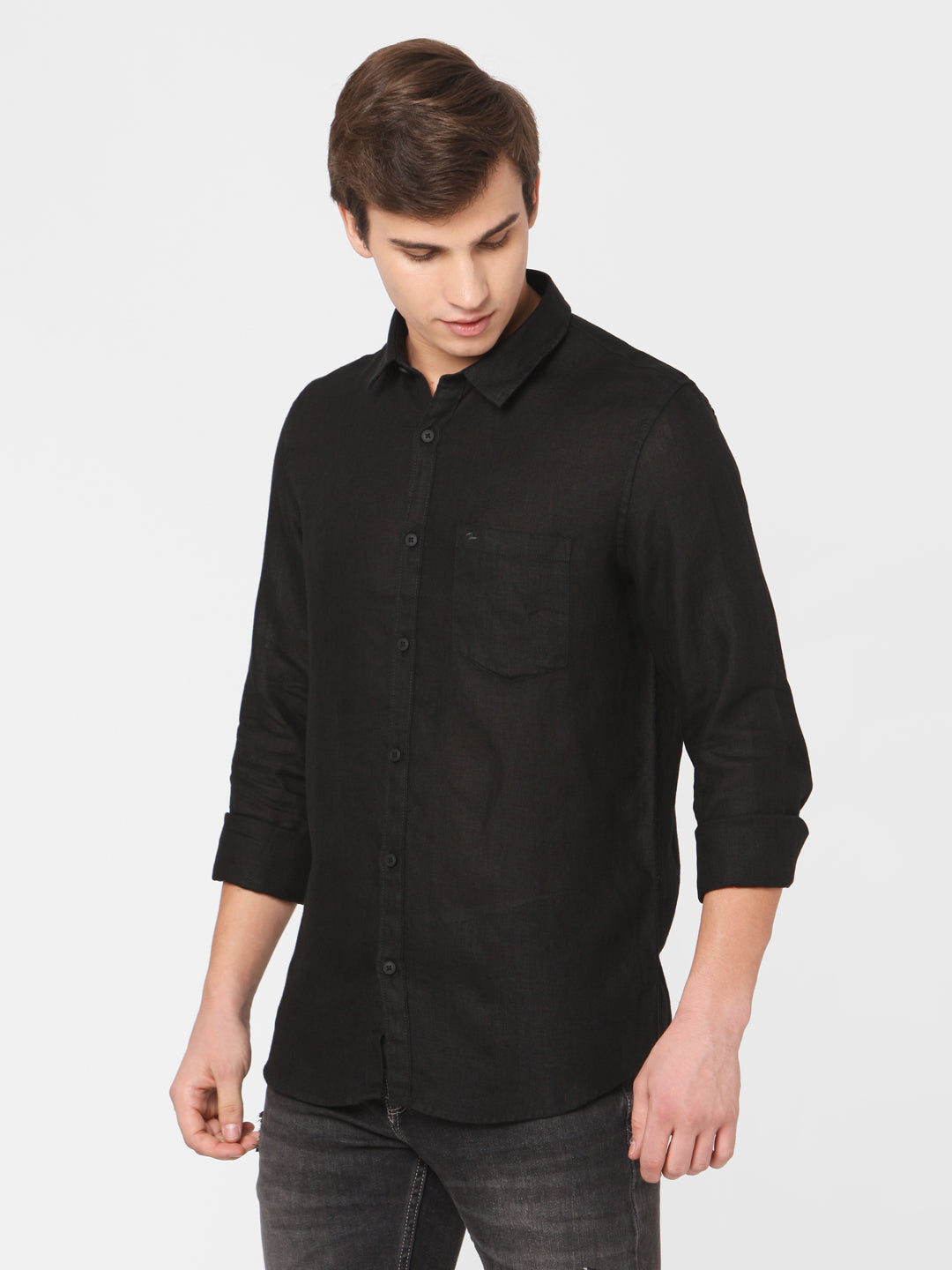 Spykar Men Black Cotton Slim Fit Shirts