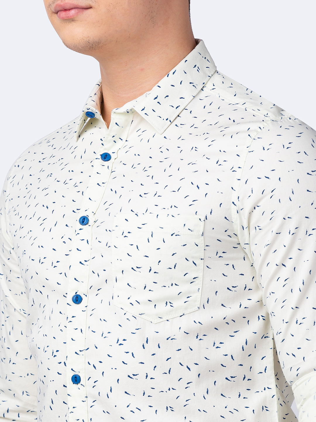 Spykar Men White Cotton Slim Fit Printed Shirt