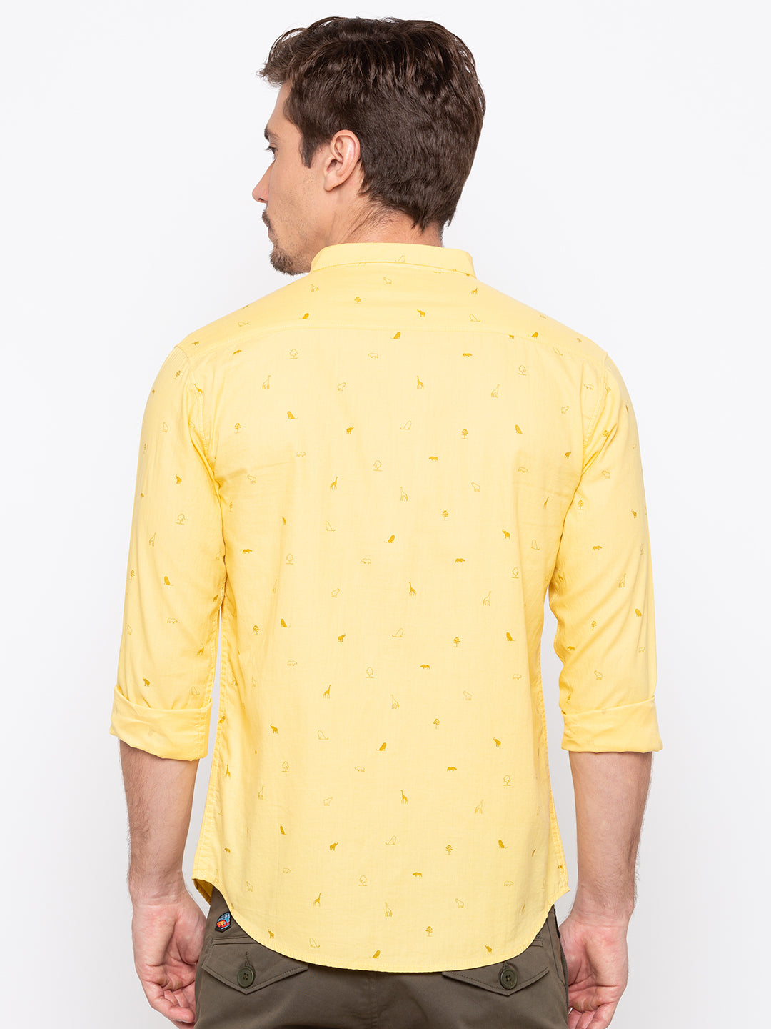 Spykar Men Yellow Printed Slim Fit Casual Shirt