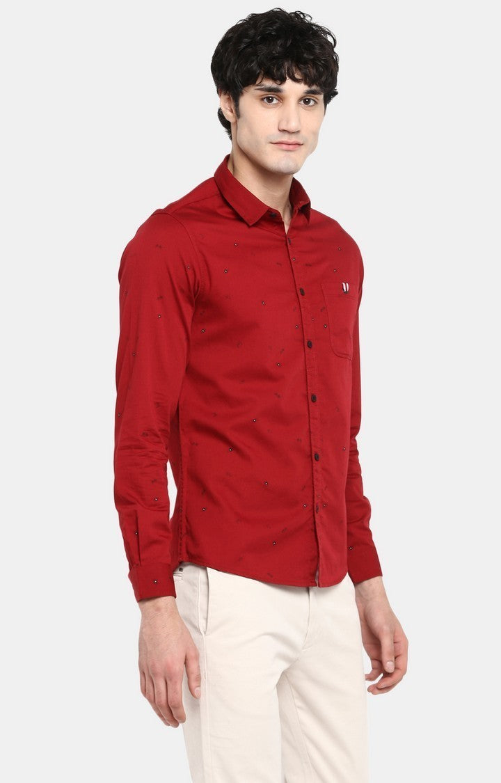 Spykar Men'S Red Cotton Printed Casual Shirts