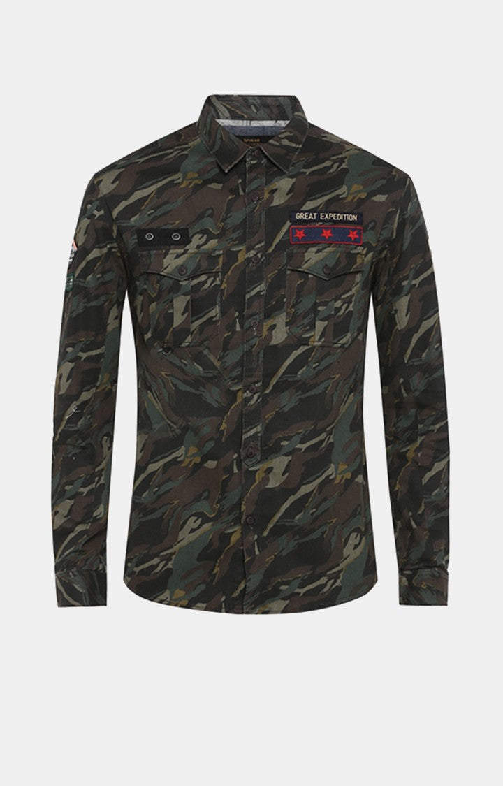 Spykar Men'S Green Cotton Camouflage Casual Shirts