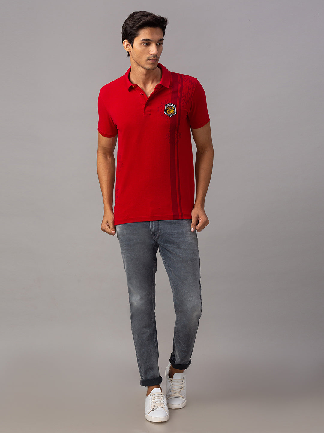 Spykar Men Red Cotton Slim Fit Polo T-Shirt