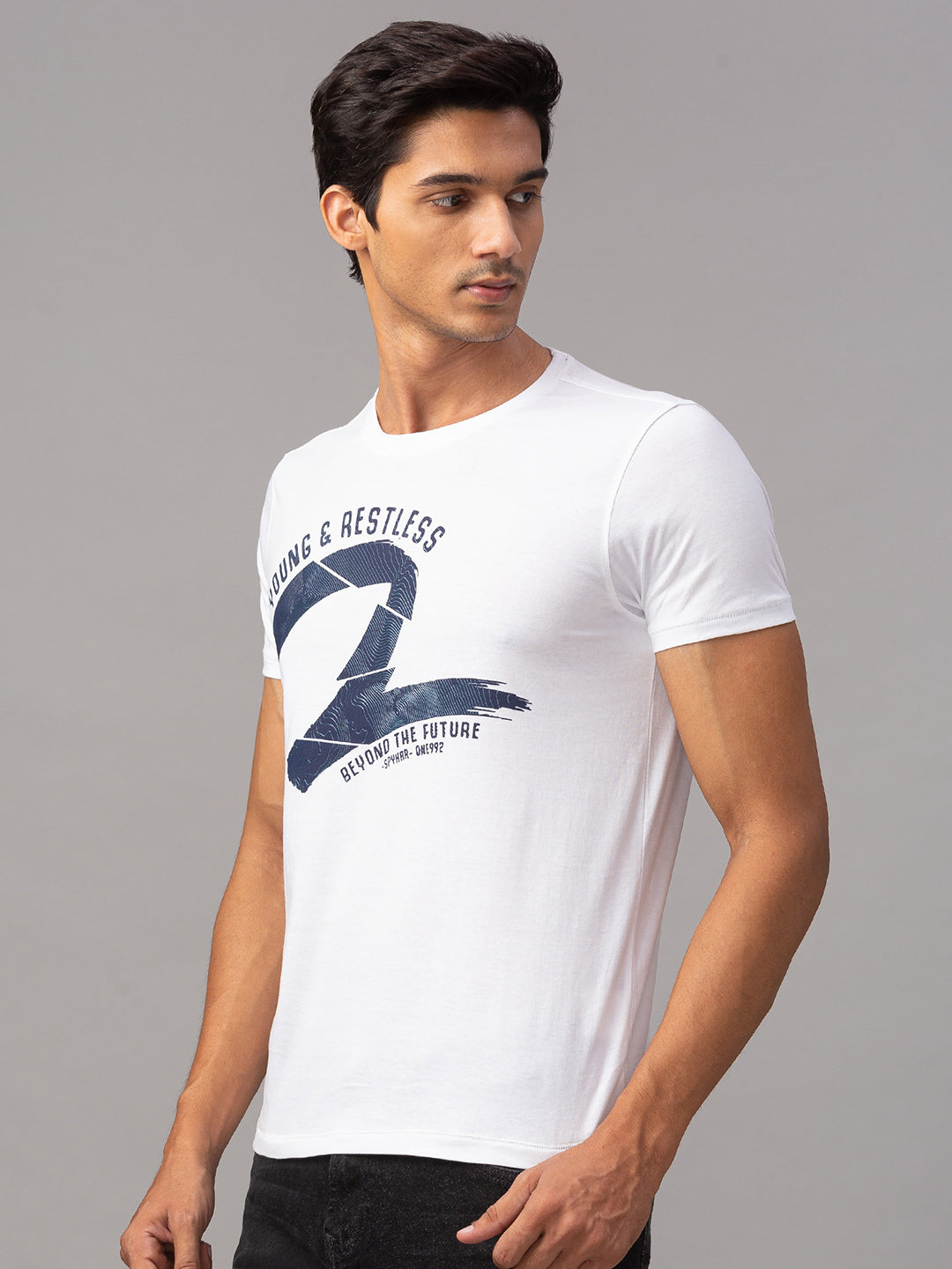 Spykar Men White Cotton Slim Fit T-Shirt (Slim)