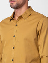 Spykar Men Camel Khaki Cotton Slim Fit Plain Shirt