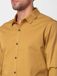 Spykar Men Camel Khaki Cotton Slim Fit Plain Shirt