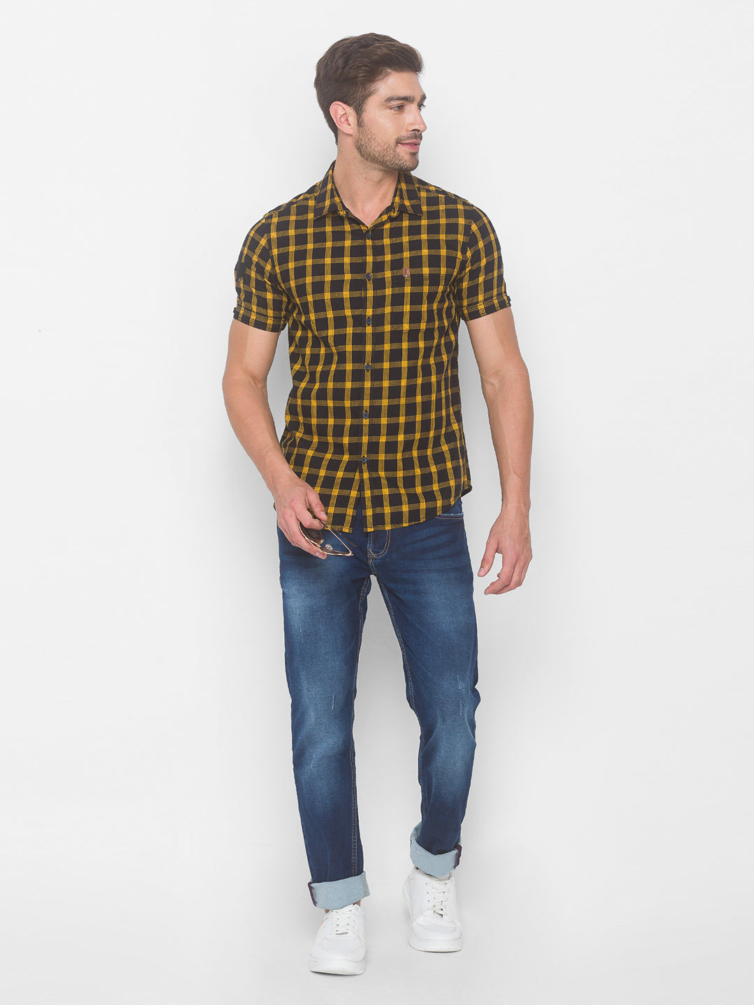 Spykar Men Sunset Yellow Cotton Shirts (Slim)