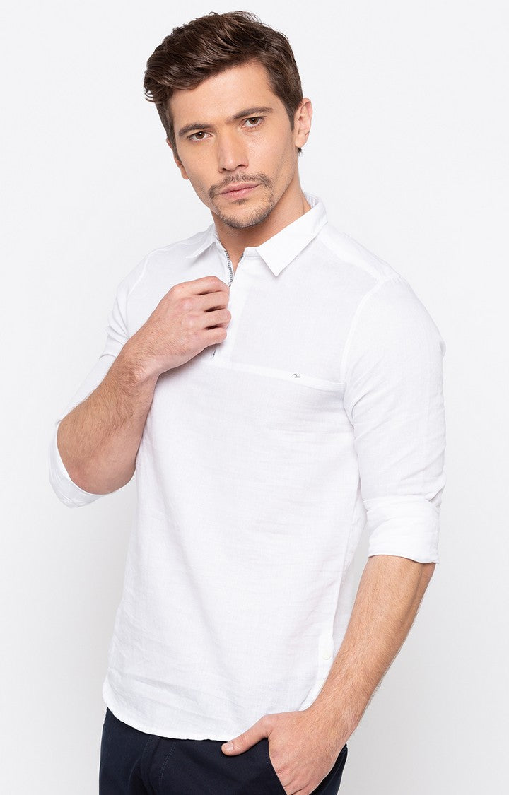 Spykar Men'S White Cotton Melange Casual Shirts