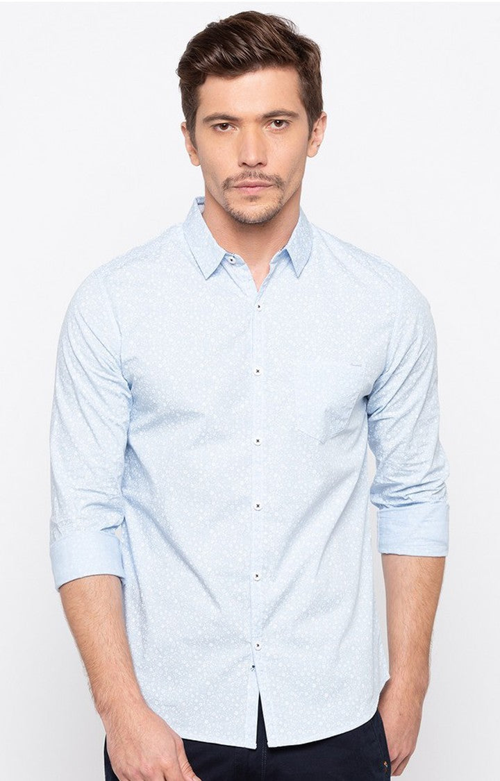 Spykar Men'S Blue Cotton Printed Casual Shirts