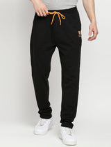 Men Premium Cotton Blend Knitted Black Trackpant- Underjeans By Spykar