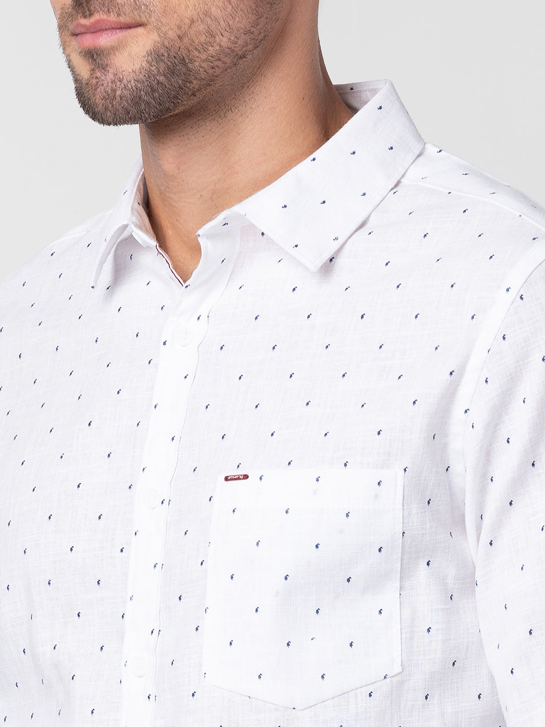 Spykar Men White Cotton Slim Fit Printed Shirts