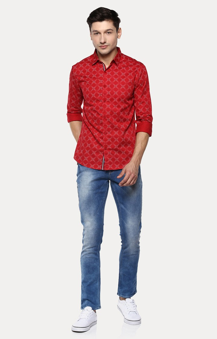 Spykar Men'S Red Cotton Printed Casual Shirts