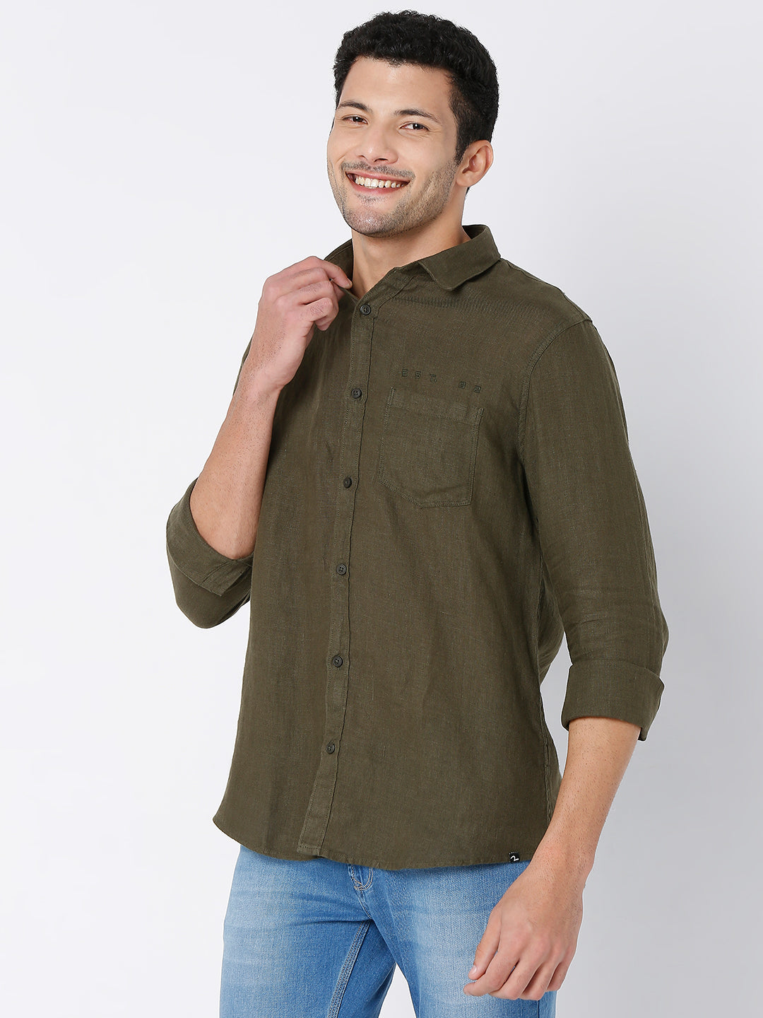 Spykar Men Green Cotton Full Sleeve Plain Shirt