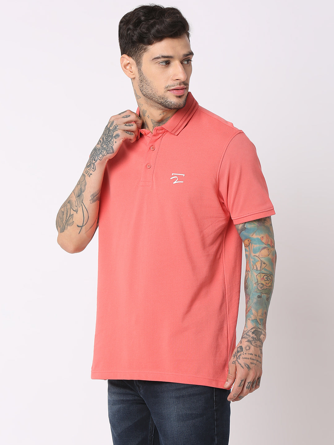 Spykar Men Haze Pink Cotton Regular Fit Polo Plain T-Shirt