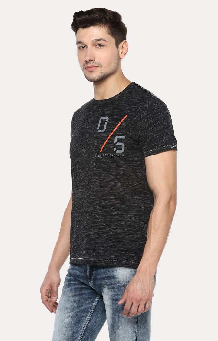 Spykar Black Printed Slim Fit Men T-Shirts