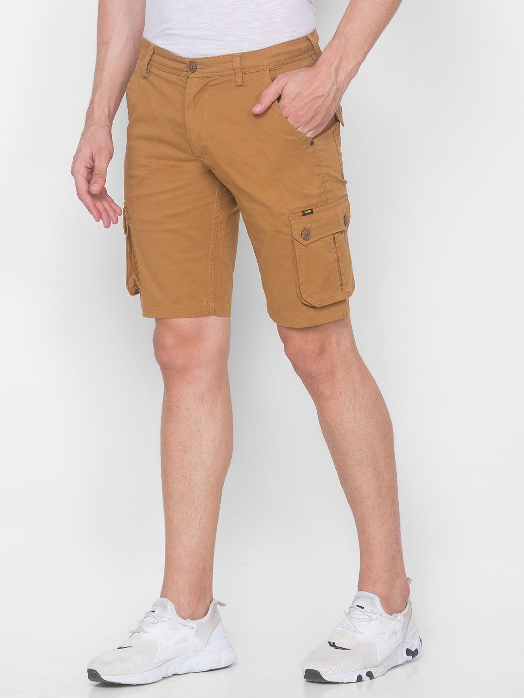 Spykar Men Yellow Cotton Slim Fit Casual Shorts