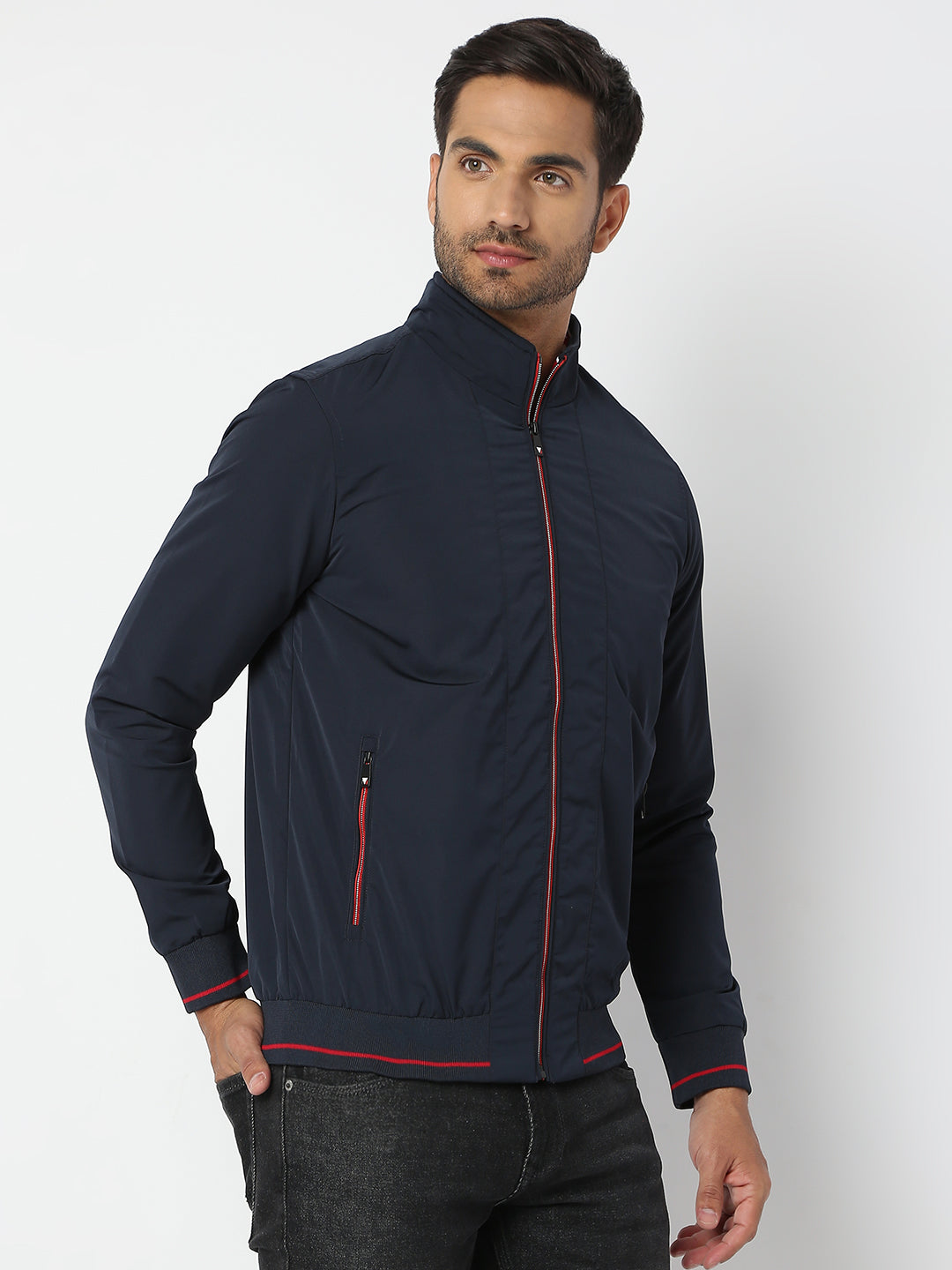 Spykar Men Navy Blue Nylon Regular Fit Jacket