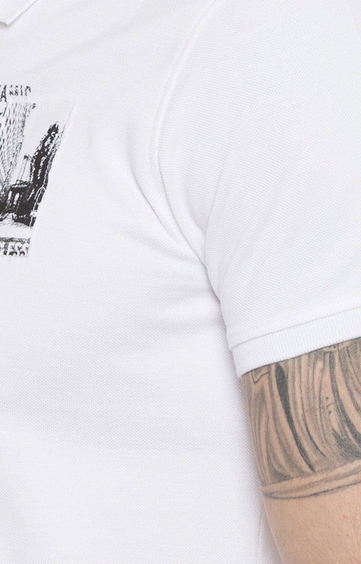 Spykar White Solid Slim Fit Polo T-Shirt