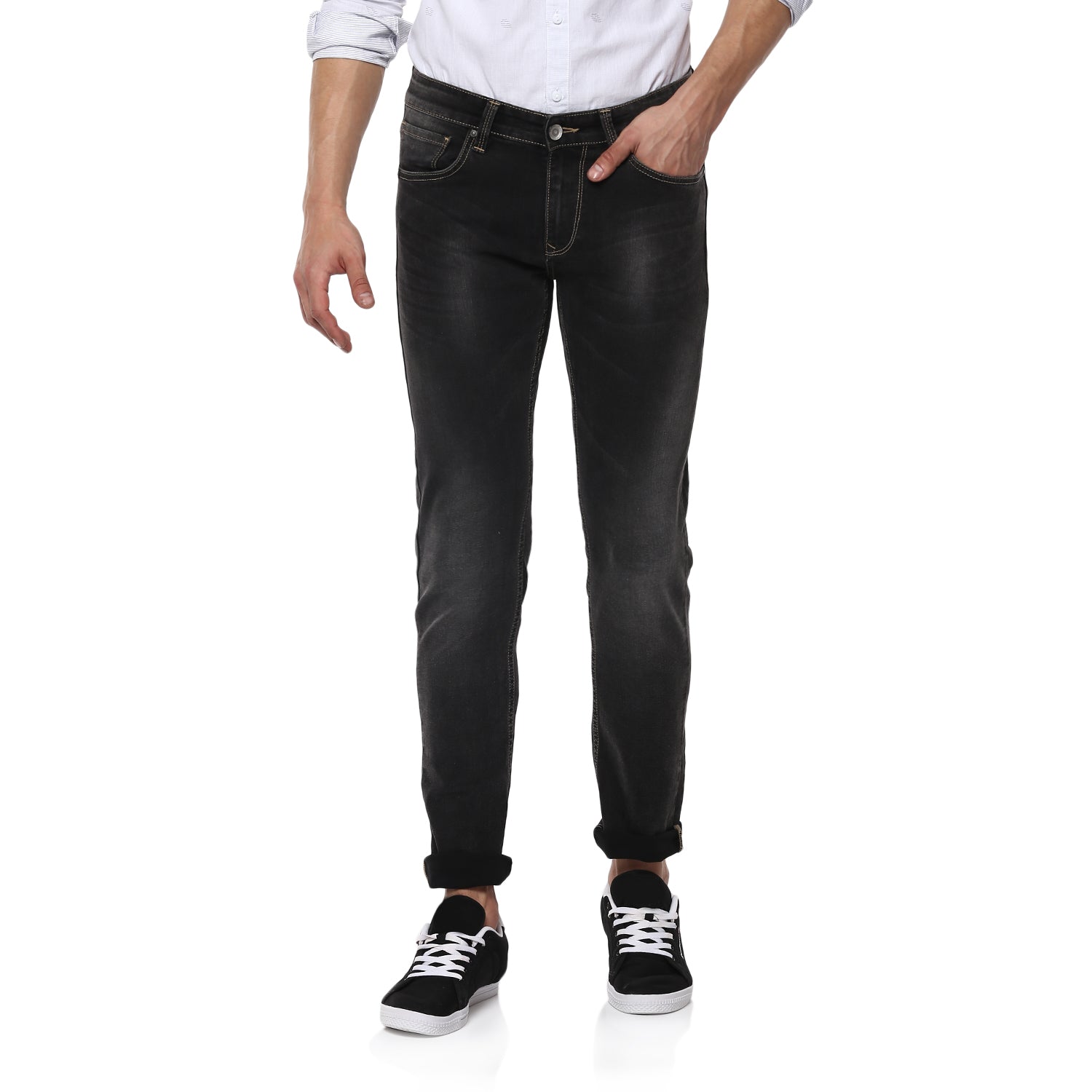 Spykar Men Black Cotton Slim Fit Narrow Length Jeans - (Skinny)