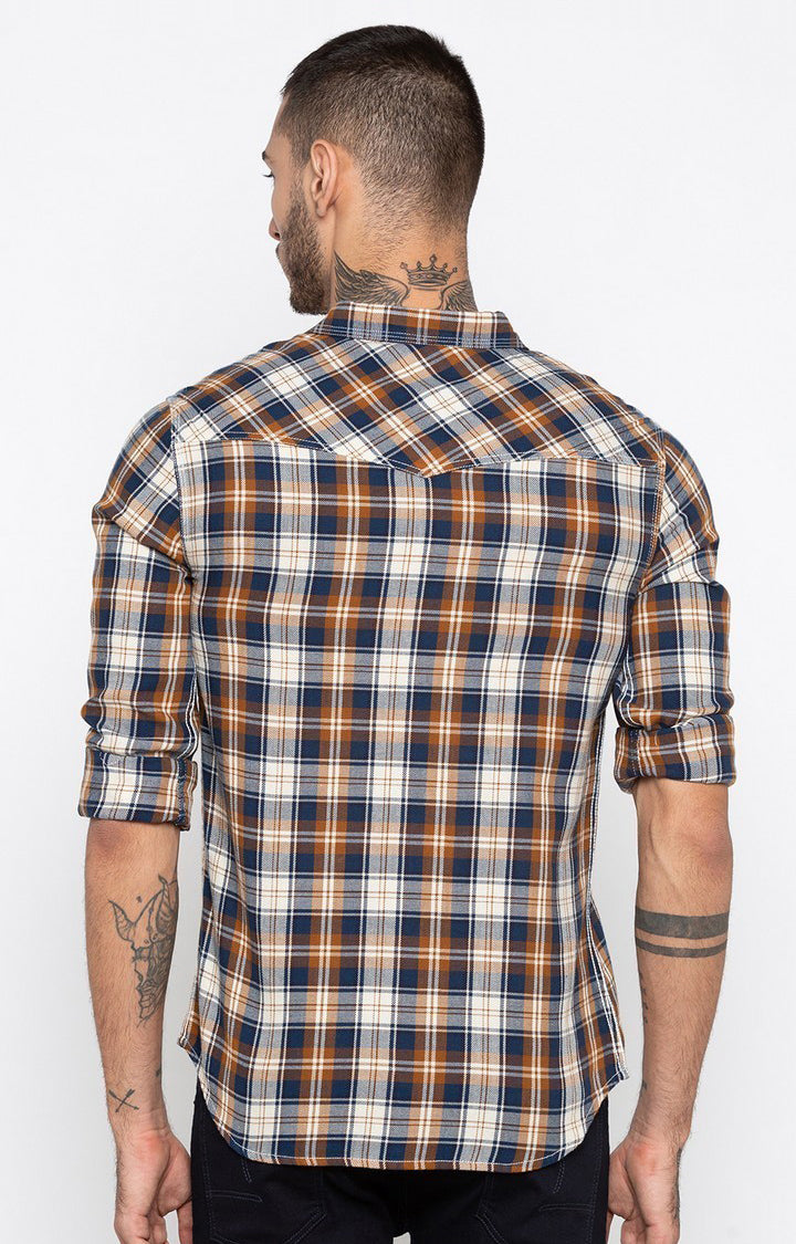 Spykar Men'S Brown Cotton Checked Casual Shirts