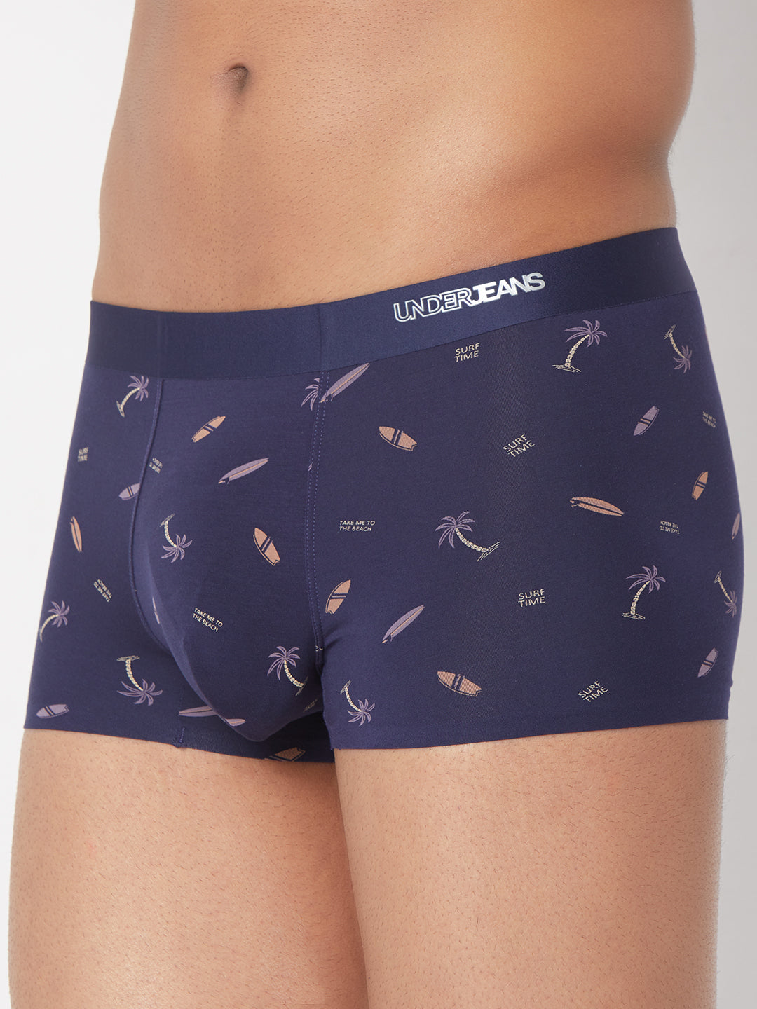 Men Navy Printed Super Premium Bonded Elastic Trunk - Underjeans By Spykar