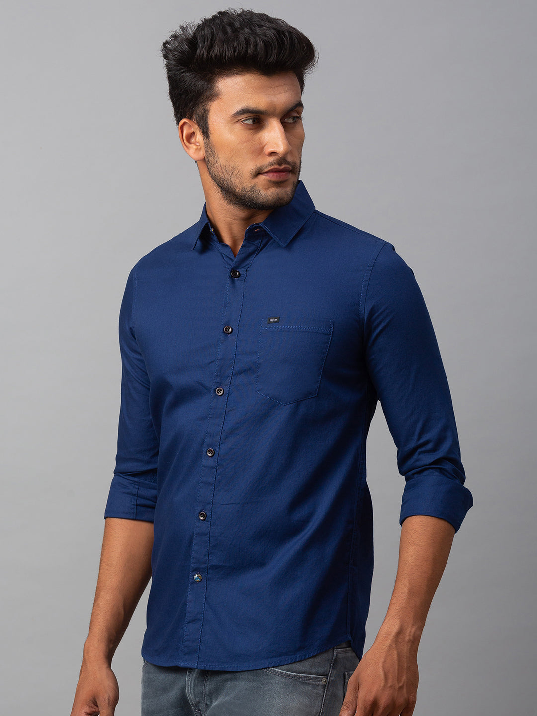 Spykar Men Blue Cotton Slim Fit Shirt