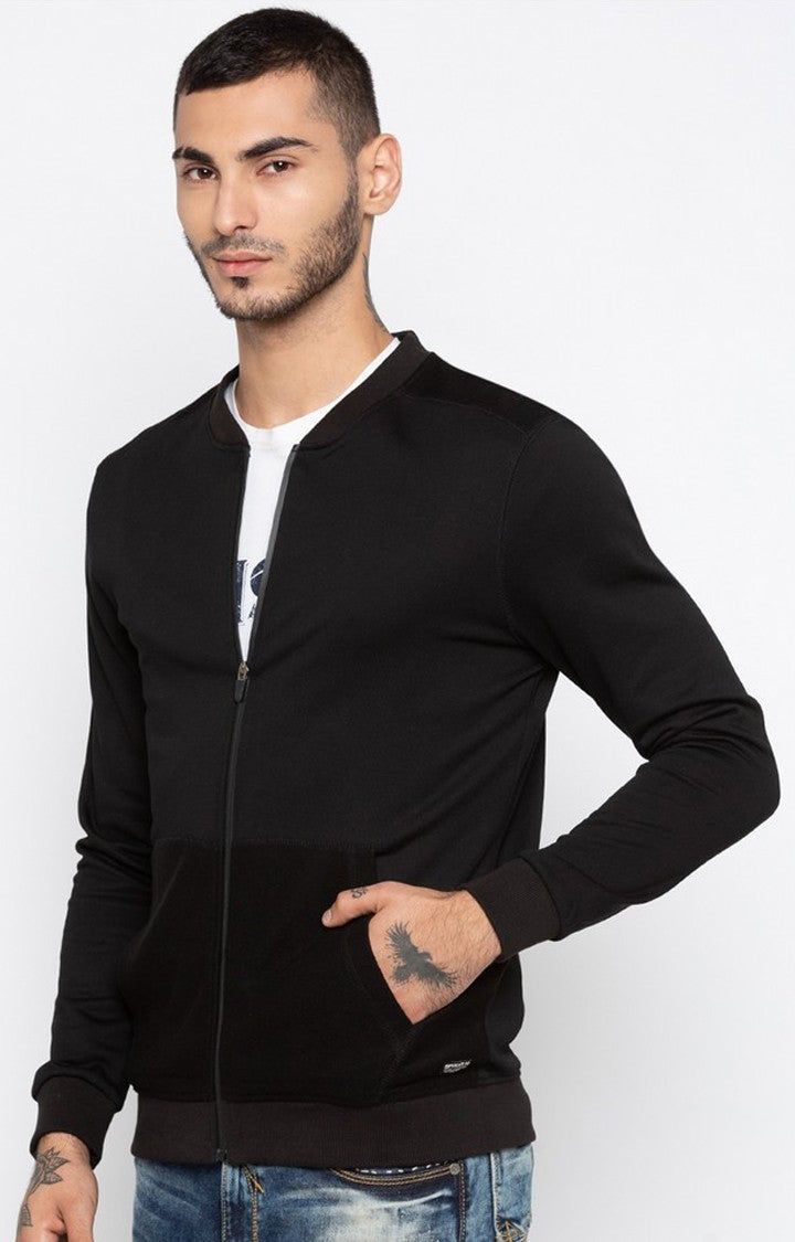 Spykar Men Black Solid Slim Bomber Jacket