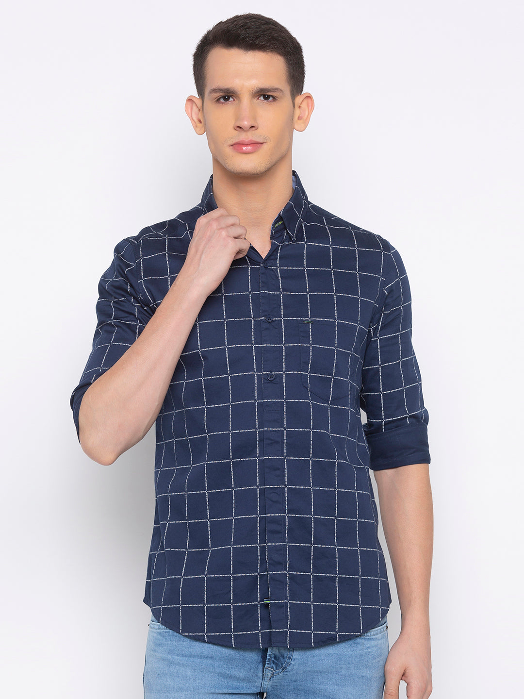 Spykar Slim Fit Men Navy Checked Casual Shirt