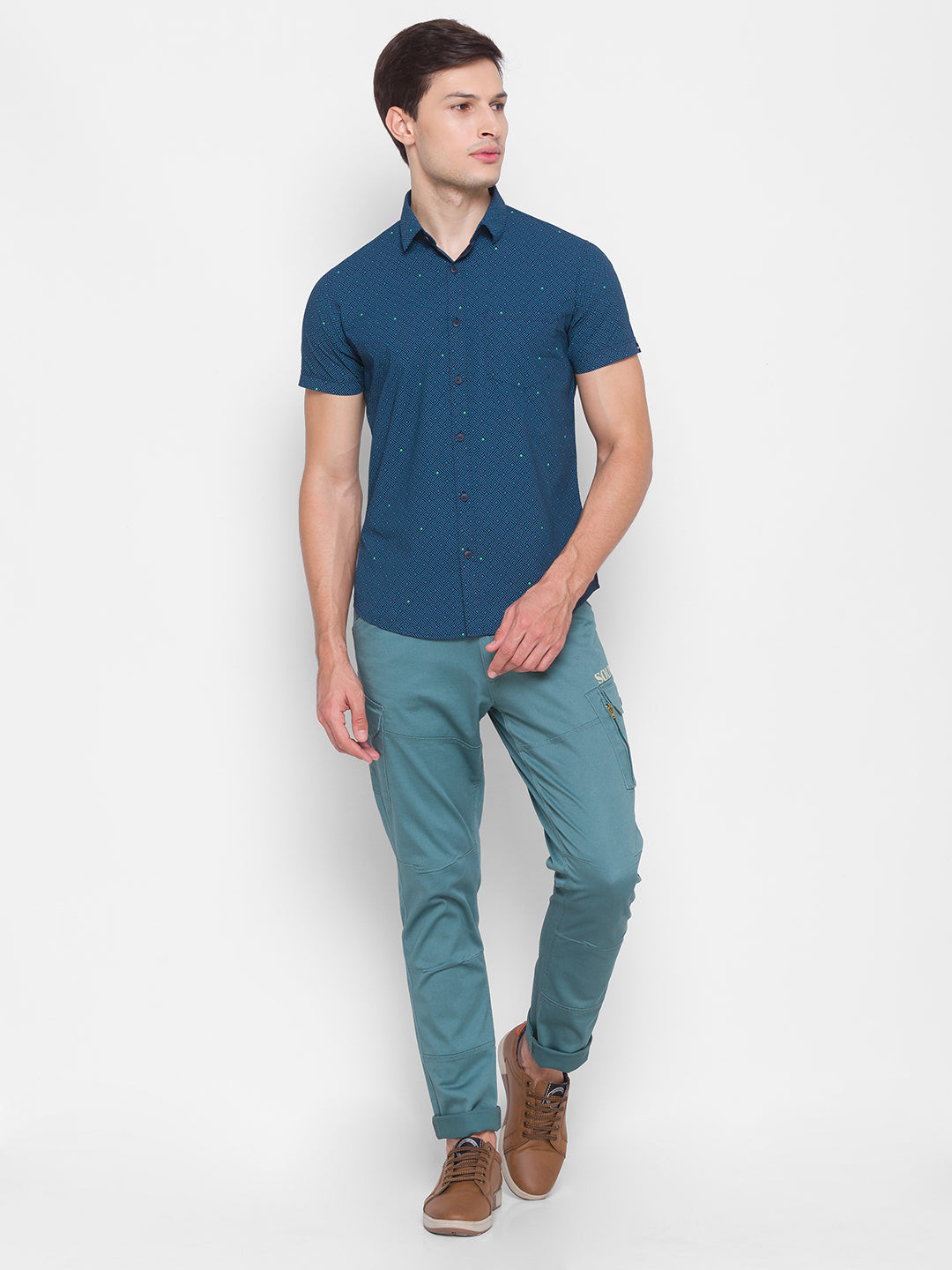 Spykar Slim Fit Blue Cotton Men Shirt