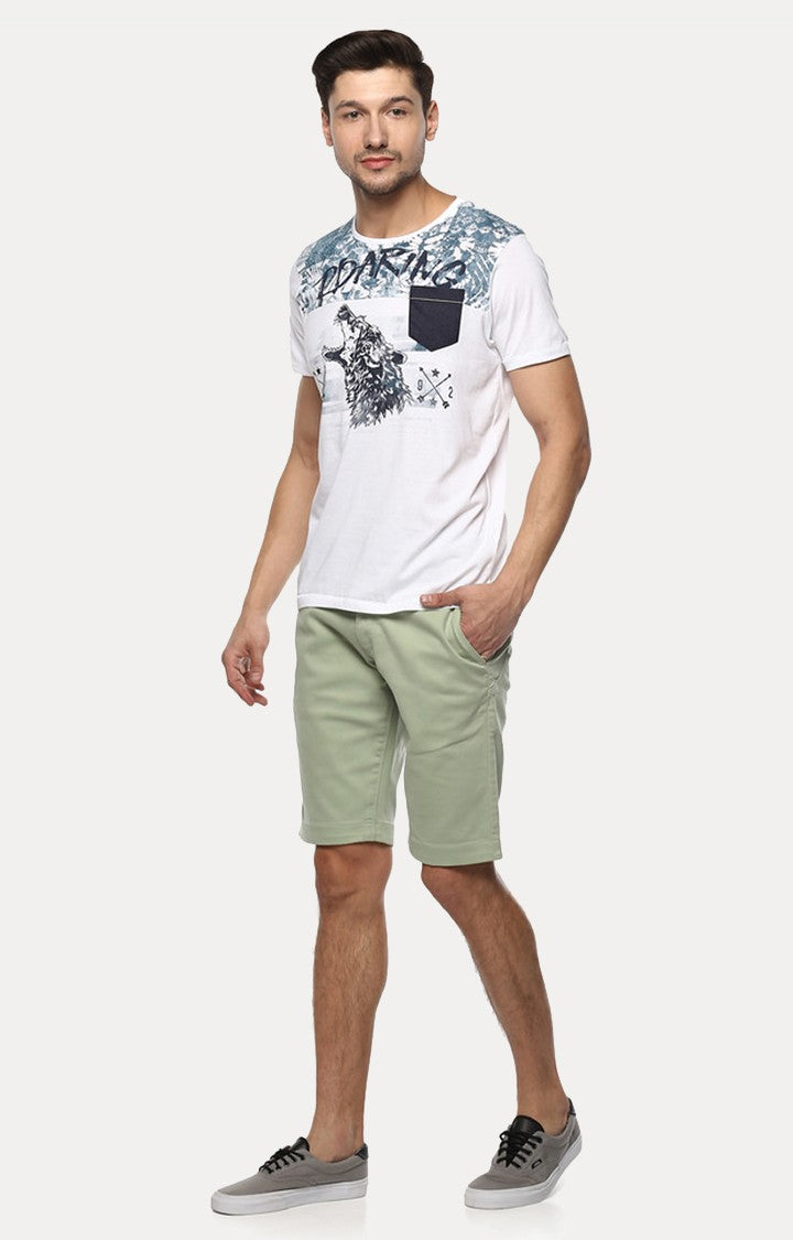 Spykar White Printed Slim Fit Men T-Shirts