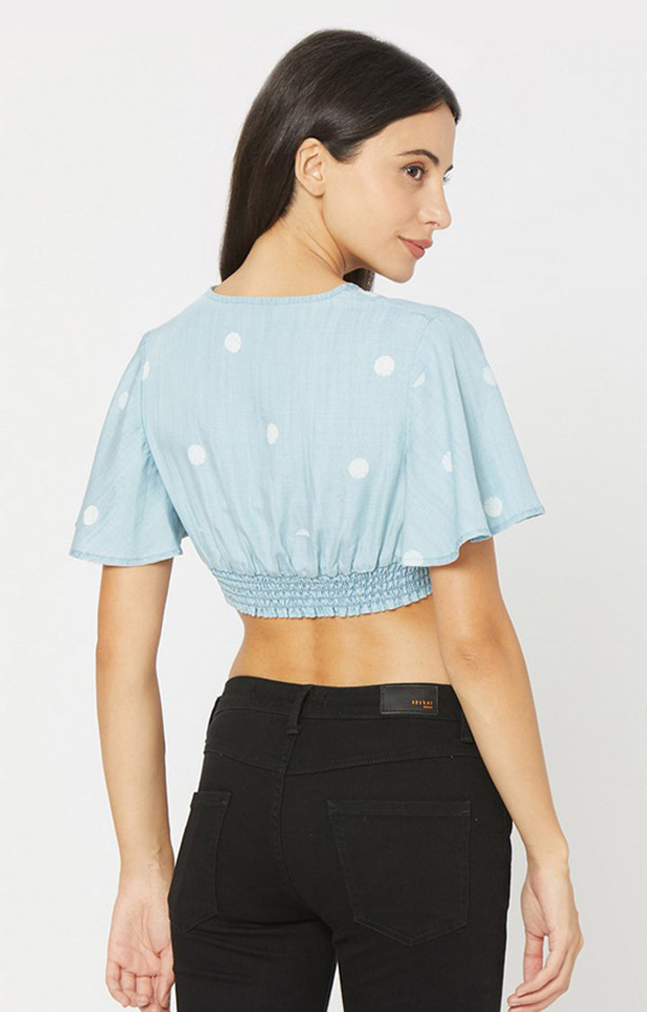 Spykar Women Ice Blue Cotton Crop Top