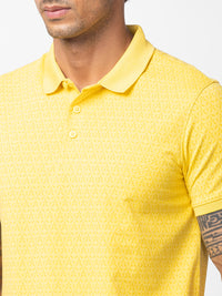Spykar Men Yellow Cotton Regular Fit Half Sleeve Printed Polo T-Shirt