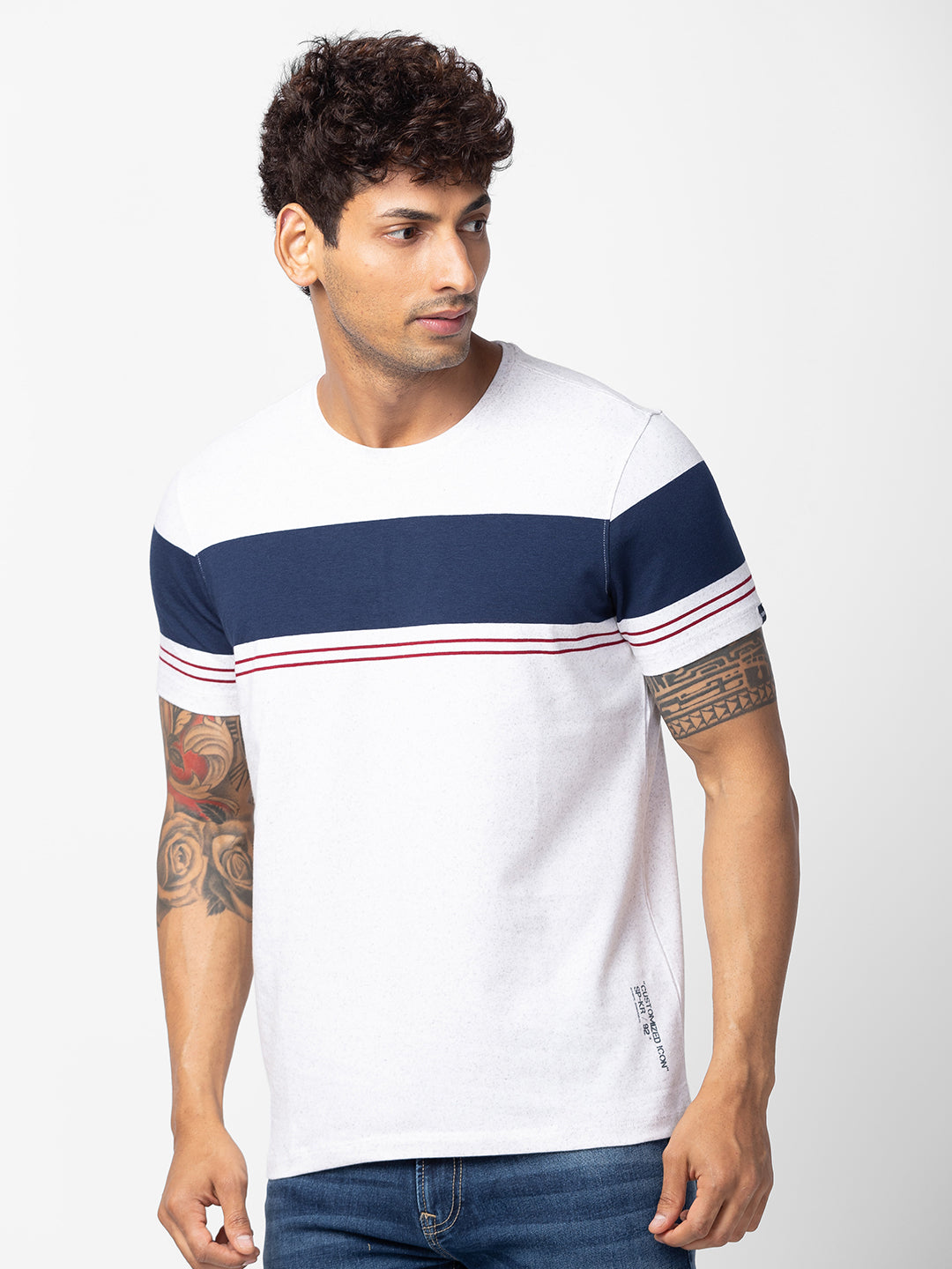 Spykar Men White Cotton Regular Fit Half Sleeve Printed T-Shirt