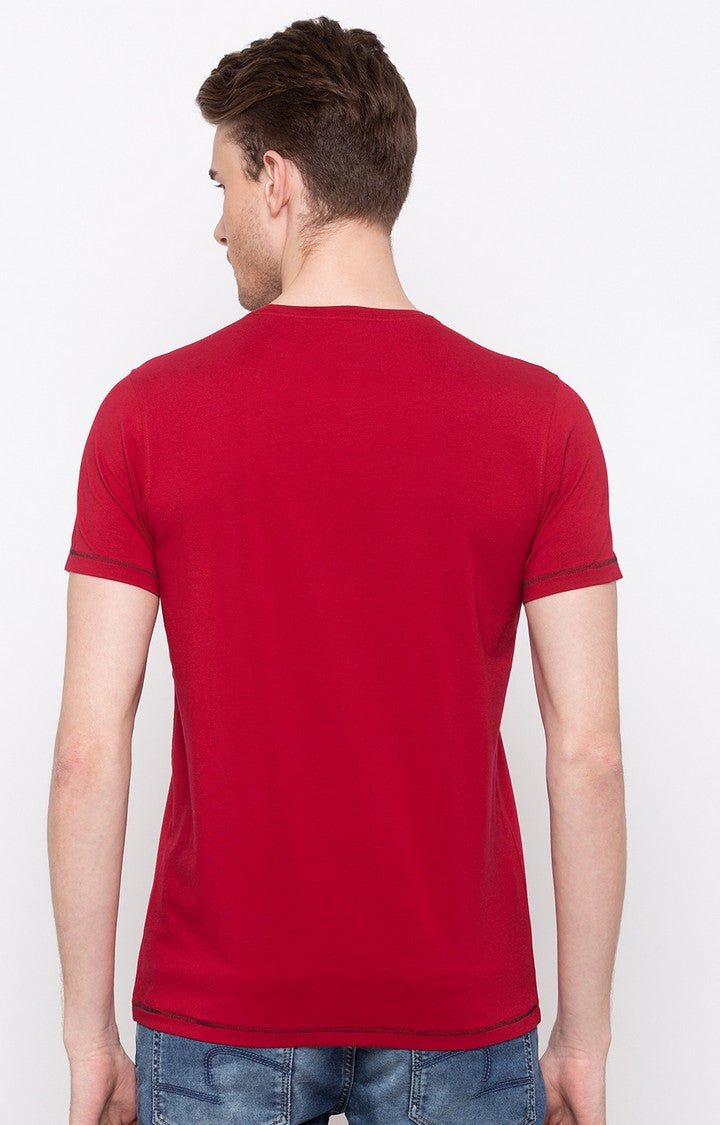 Spykar Red Printed Slim Fit Men T-Shirts