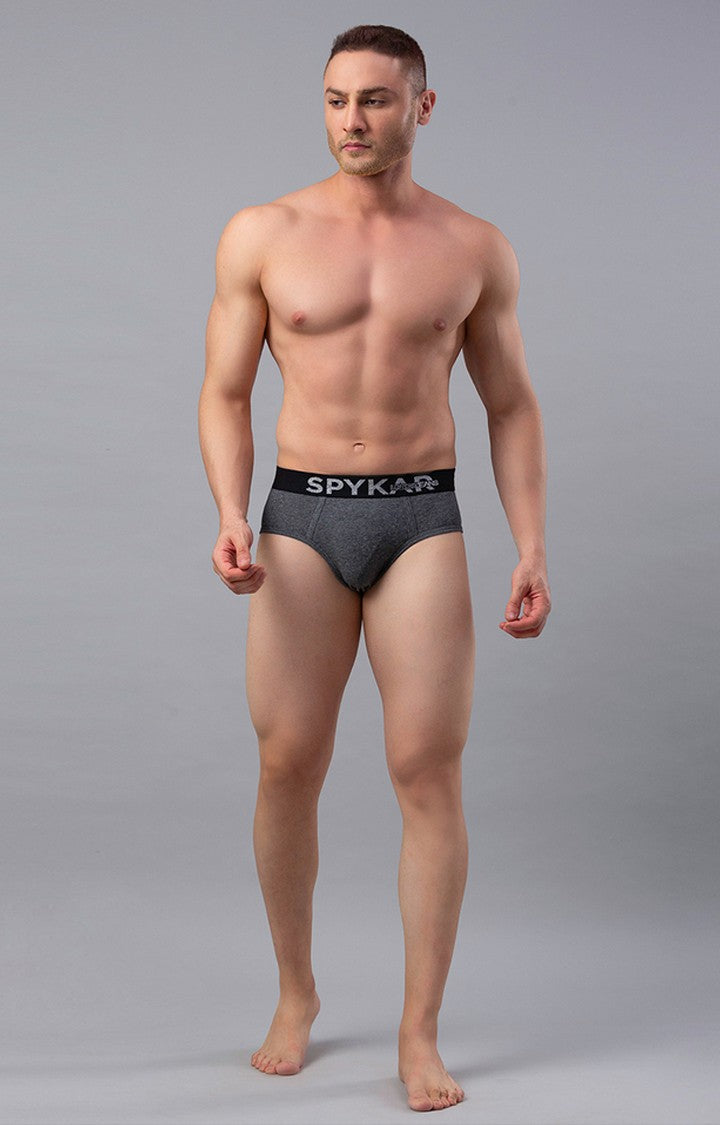 Underjeans By Spykar Grey Solid Briefs For Men