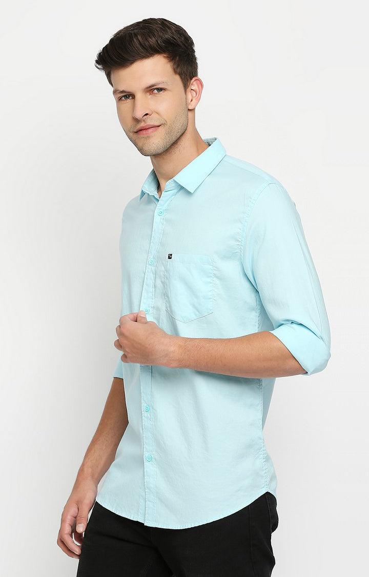 Spykar Men Blue Cotton Slim Fit Casual Shirt