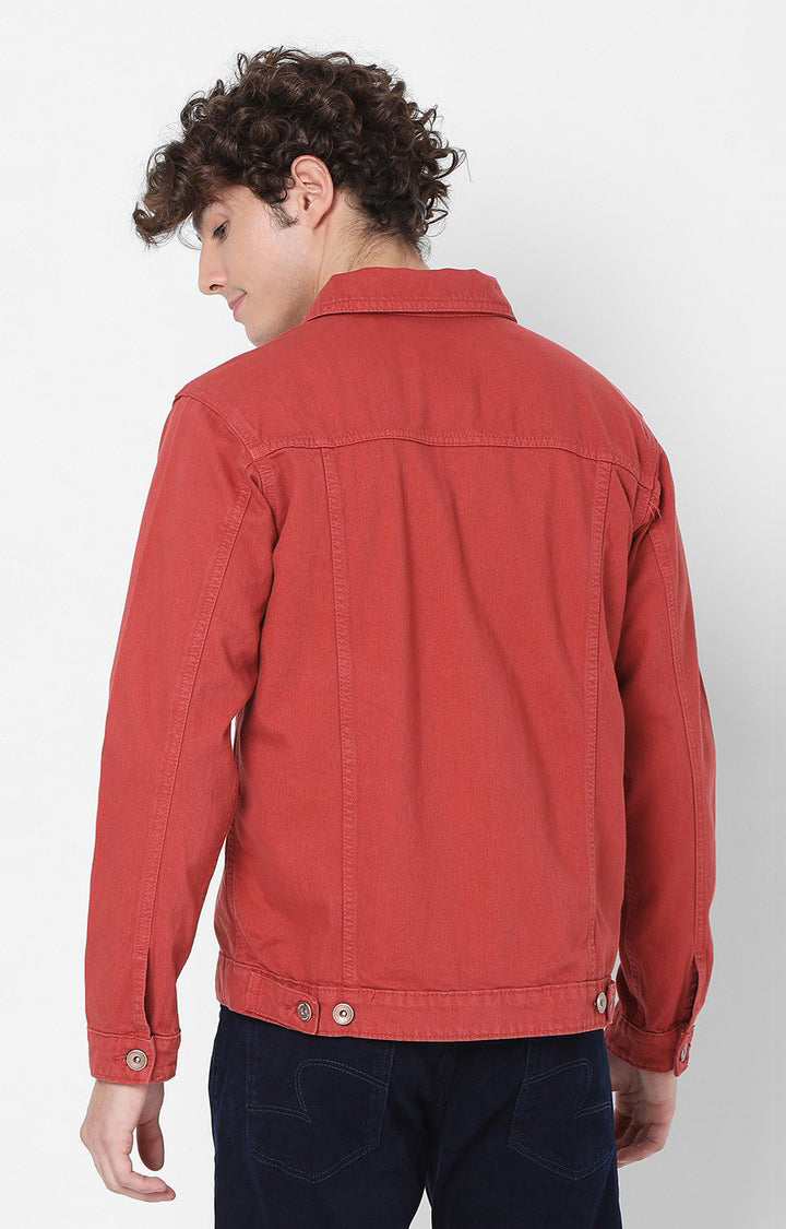 Spykar Red Full Sleeve Denim Jacket For Men