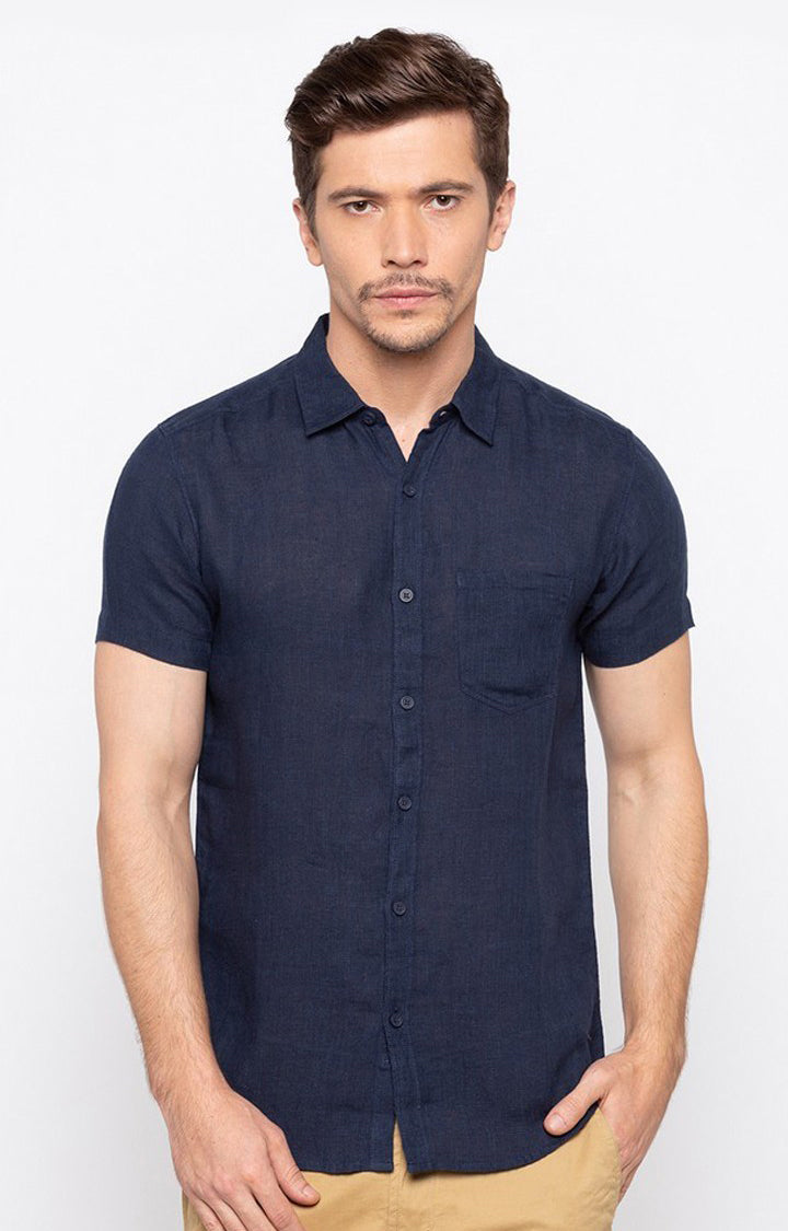 Spykar Men'S Blue Cotton Solid Casual Shirts