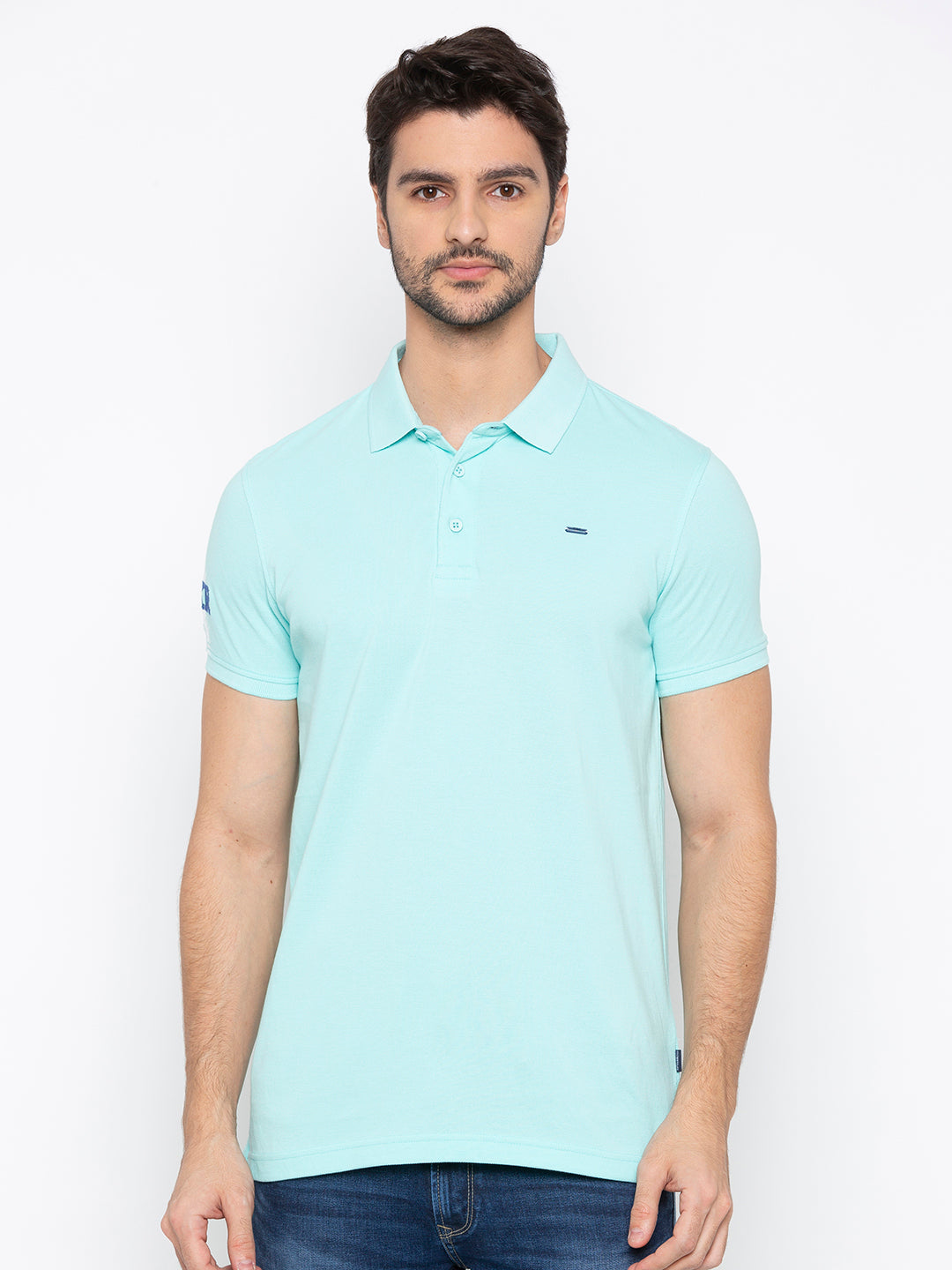 Spykar Men Blue Cotton Slim Fit Polo T-Shirt